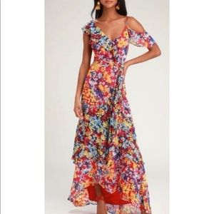 Lulus Radiant.Ruby Red Floral Print Maxi Dress